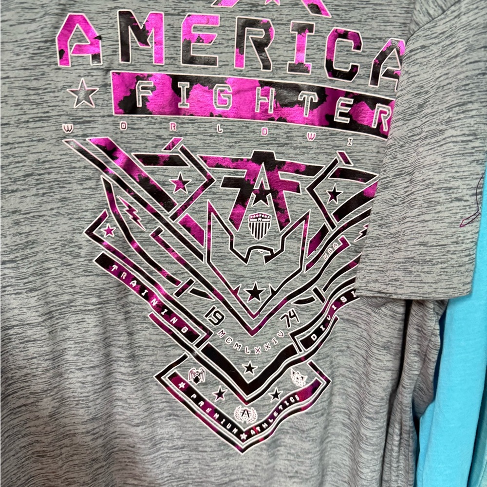 American Fighter Gray and Pink Graphic T-Shirt